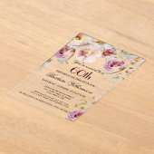 ピンクエレガントワイルドフラワーフローラ60th誕生日パーティー アクリル招待状 (レイダウン)