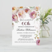 ピンクエレガントワイルドフラワーフローラ60th誕生日パーティー シーズンカード (スタンド正面)