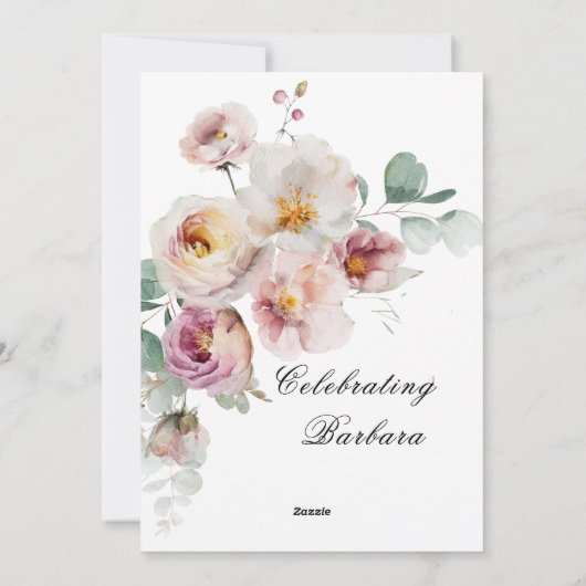 ピンクエレガントワイルドフラワーフローラ60th誕生日パーティー シーズンカード (裏面)