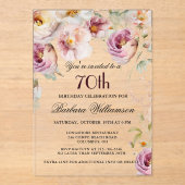 ピンクエレガントワイルドフラワーフローラ70th誕生日パーティー アクリル招待状 (正面)