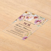 ピンクエレガントワイルドフラワーフローラ80th誕生日パーティー アクリル招待状 (レイダウン)