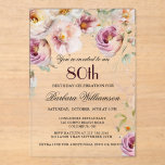 ピンクエレガントワイルドフラワーフローラ80th誕生日パーティー アクリル招待状<br><div class="desc">この特別な80誕生祝いをスタイルで開始エレガントし、水の色を混ぜフェミニンた野生の花と後ろの緑と美しく優しいフローラ招待。すべての文字パーソナライズされたは、名誉の年齢のゲストを含むあなたのパーティーのためになることができる。特別な要もし求やデザインサポートが必要な場合は、チャットを送信するだけで、私たちはサポートを喜んで喜ぶ。</div>