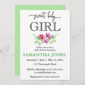 ピンクエレガントワイルドフラワーベビーガールベビー 招待状 (正面/裏面)