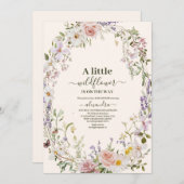 ピンクエレガントワイルドフラワーボホベイビーシャワー 招待状 (正面/裏面)