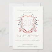ピンクエレガントワイルドフラワーモノグラムクレスト記念日 招待状 (正面)