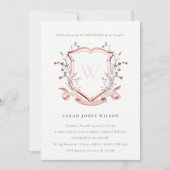 ピンクエレガントワイルドフラワーモノグラムクレスト《キリスト教》洗礼式や命名式 招待状 (正面)