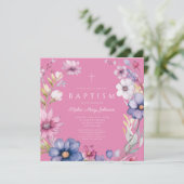 ピンクエレガントワイルドフラワーリースガールバプテスマ 招待状 (スタンド正面)