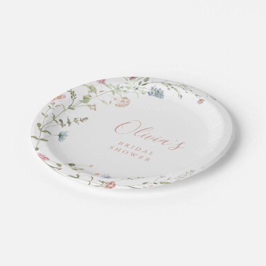 ピンクエレガントワイルドフラワー素朴ボホブライダルシャワー ペーパープレート (アングル)