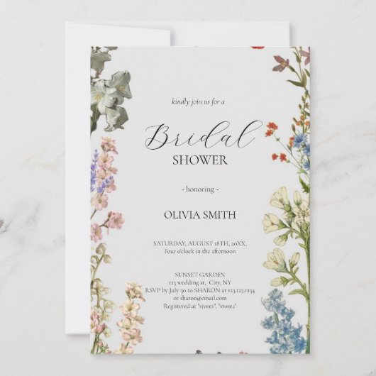 ピンクエレガントワイルドフラワー素朴ボホブライダルシャワー 招待状 (正面)