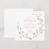 ピンクエレガントワイルドフラワー素朴ボホブライダルシャワー 招待状 (正面/裏面)