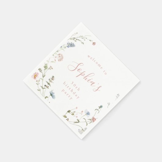 ピンクエレガントワイルドフラワー素朴ボホ誕生日 スタンダードカクテルナプキン (角)