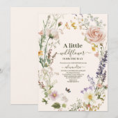 ピンクエレガントワイルドフラワー素朴ボホ赤ちゃんシャワー 招待状 (正面/裏面)