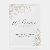 ピンクエレガントワイルドフローラシンプルの結婚歓迎 アクリルサイン (正面)