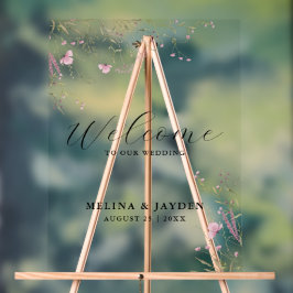 ピンクエレガントワイルドフローラシンプルの結婚歓迎 アクリルサイン