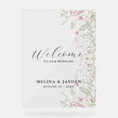 ピンクエレガントワイルドフローラシンプルの結婚歓迎 アクリルサイン (正面)