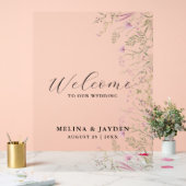ピンクエレガントワイルドフローラシンプルの結婚歓迎 アクリルサイン (ウェディング)