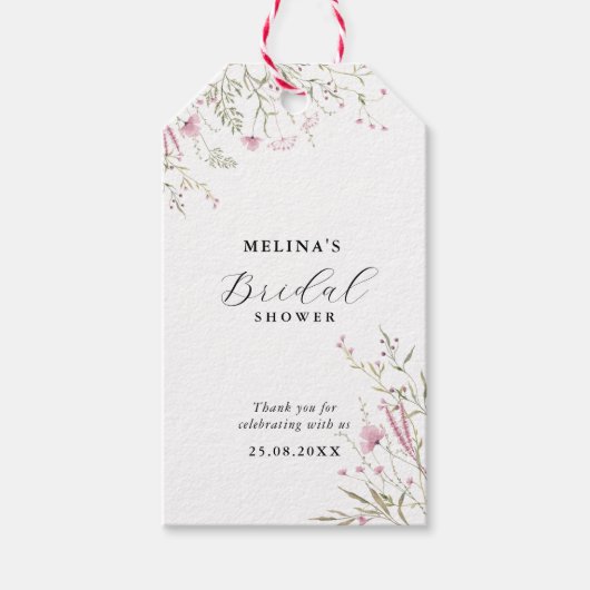 ピンクエレガントワイルドフローラブライダルシャワー ギフトタグ (正面)