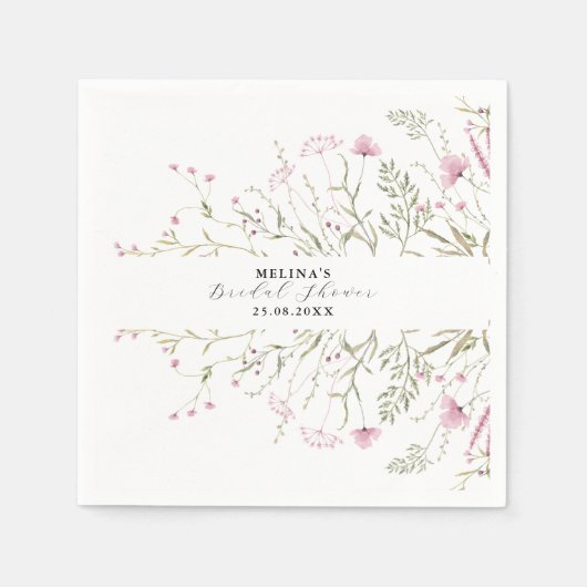 ピンクエレガントワイルドフローラブライダルシャワー スタンダードカクテルナプキン (正面)