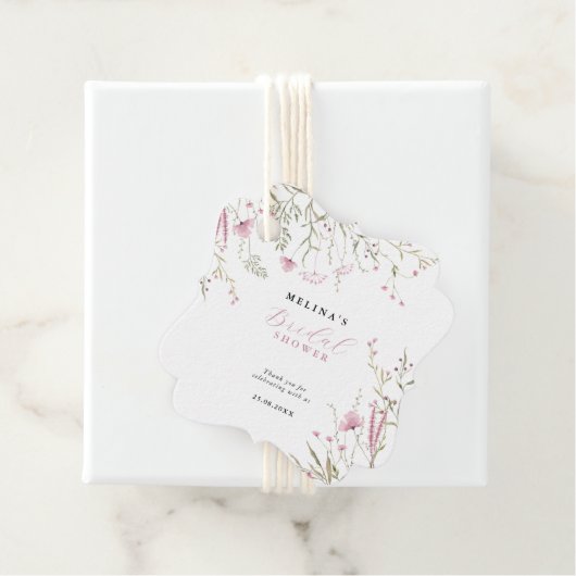 ピンクエレガントワイルドフローラブライダルシャワー フェイバータグ (インサイチュ)