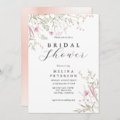 ピンクエレガントワイルドフローラブライダルシャワー 招待状 (正面/裏面)