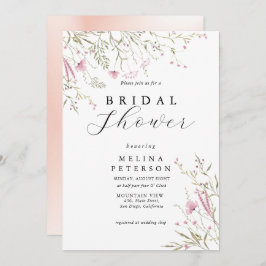 ピンクエレガントワイルドフローラブライダルシャワー 招待状