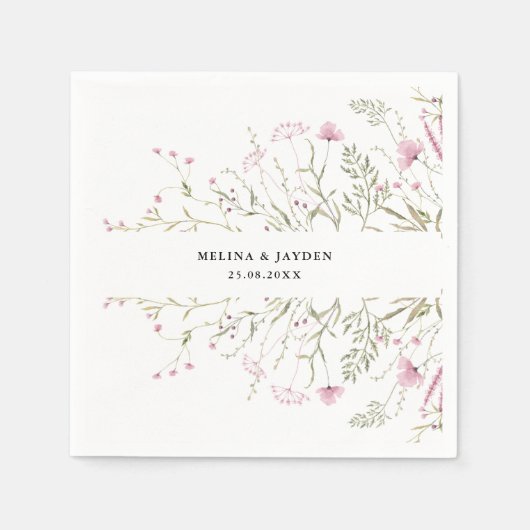 ピンクエレガントワイルドフローラ結婚ズ スタンダードカクテルナプキン (正面)