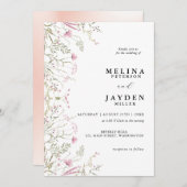 ピンクエレガントワイルドフローラ結婚ズ 招待状 (正面/裏面)