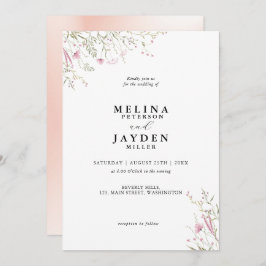 ピンクエレガントワイルドフローラ結婚ズ 招待状