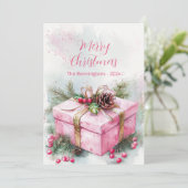 ピンクエレガントヴィンテージクリスマスフラットホリデーカード シーズンカード (スタンド正面)