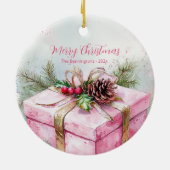 ピンクエレガントヴィンテージクリスマスラウンド セラミックオーナメント (裏面)