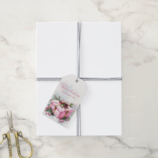 ピンクエレガントヴィンテージクリスマス ギフトタグ (より糸付き)