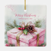 ピンクエレガントヴィンテージクリスマス セラミックオーナメント (裏面)