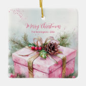 ピンクエレガントヴィンテージクリスマス セラミックオーナメント (正面)