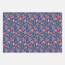 ピンクエレガントヴィンテージジャスミン花パターンセット ラッピングペーパーシート