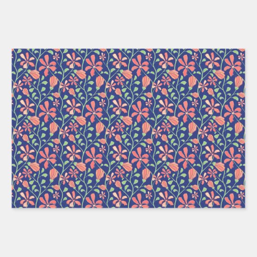 ピンクエレガントヴィンテージジャスミン花パターンセット ラッピングペーパーシート (正面)