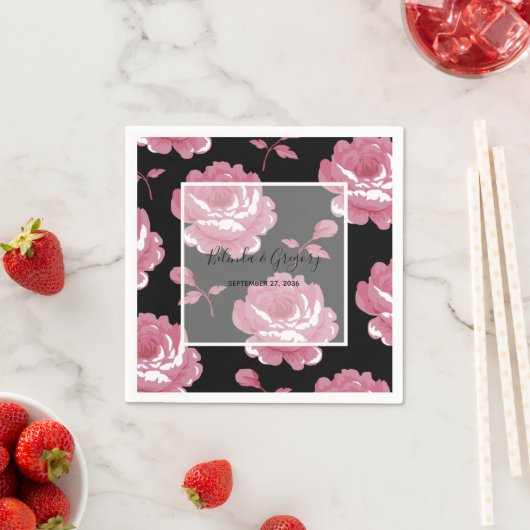 ピンクエレガントヴィンテージバラ結婚ズ スタンダードカクテルナプキン (インサイチュ)