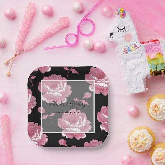 ピンクエレガントヴィンテージバラ結婚ズ ペーパープレート (パーティー)