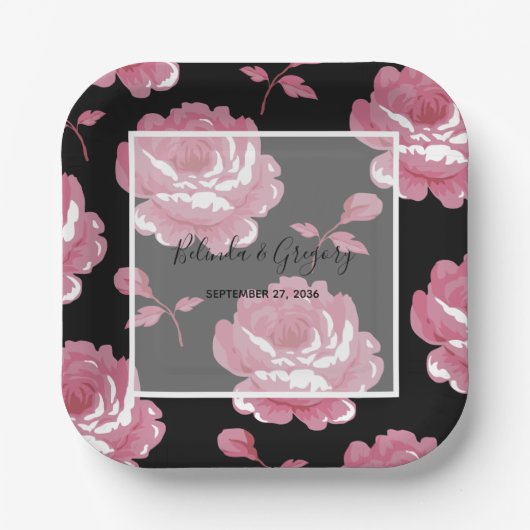 ピンクエレガントヴィンテージバラ結婚ズ ペーパープレート (正面)