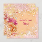 ピンクエレガントヴィンテージバラ 招待状 (正面/裏面)