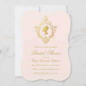 ピンクエレガントヴィンテージフェイク金ゴールドクレストブライダルシャワー 招待状 (正面)