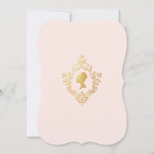 ピンクエレガントヴィンテージフェイク金ゴールドクレストブライダルシャワー 招待状 (裏面)