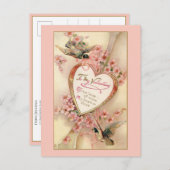 ピンクエレガントヴィンテージフローラバレンタインハート ポストカード (正面/裏面)
