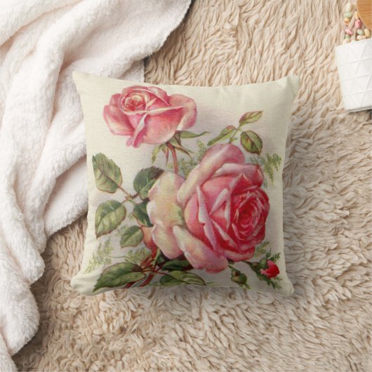 ピンクエレガントヴィンテージフローラホームデコ枕 クッション (ブランケット)