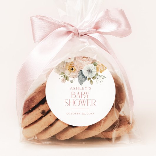 ピンクエレガントヴィンテージフローラ植物性ベビーシャワー ラウンドシール