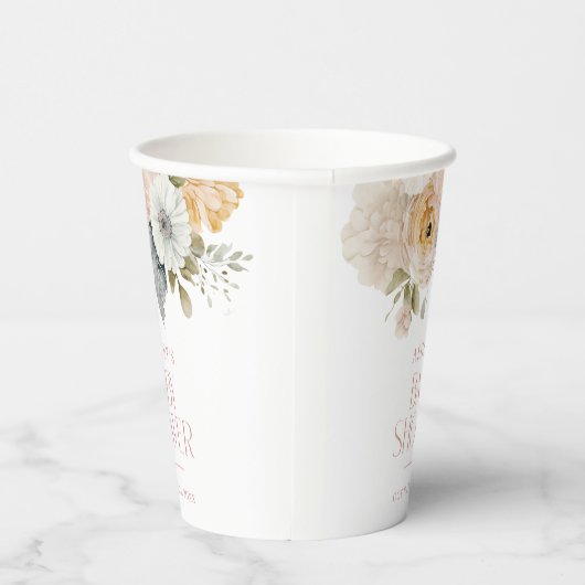 ピンクエレガントヴィンテージフローラ植物性ベビーシャワー 紙コップ (右)