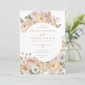 ピンクエレガントヴィンテージフローラ結婚植物学 招待状 (スタンド正面)