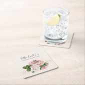 ピンクエレガントヴィンテージフローラ誕生会 スクエアペーパーコースター (インサイチュ)