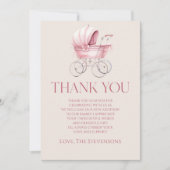 ピンクエレガントヴィンテージベビーキャリッジベビーシャワー サンキューカード (正面)