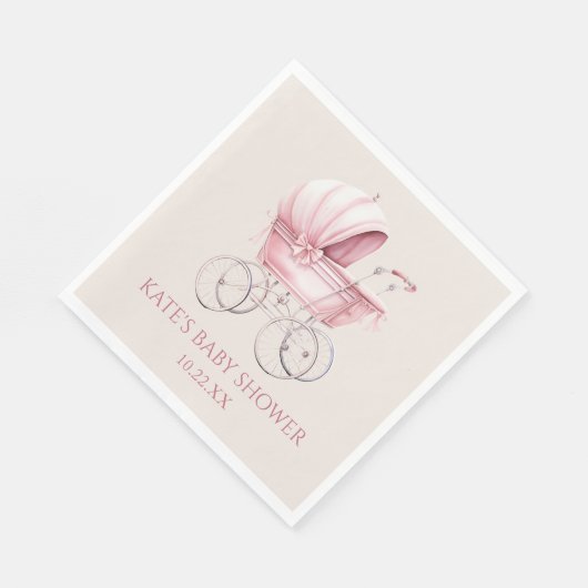 ピンクエレガントヴィンテージベビーキャリッジベビーシャワー スタンダードランチョンナプキン (角)