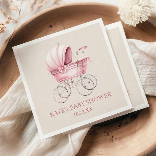 ピンクエレガントヴィンテージベビーキャリッジベビーシャワー スタンダードランチョンナプキン